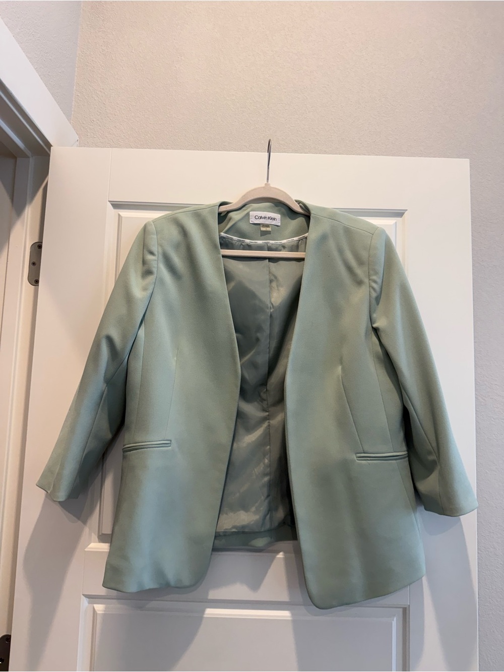 Calvin Klein Light Mint Open-Front Blazer